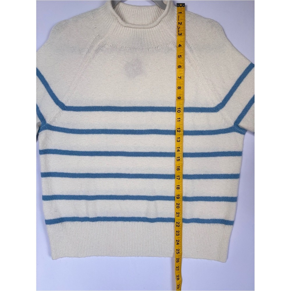 Eddie Bauer White Blue Striped Mock Neck Raglan Sleeve Sweater XS Oversized - Picture 6 of 6